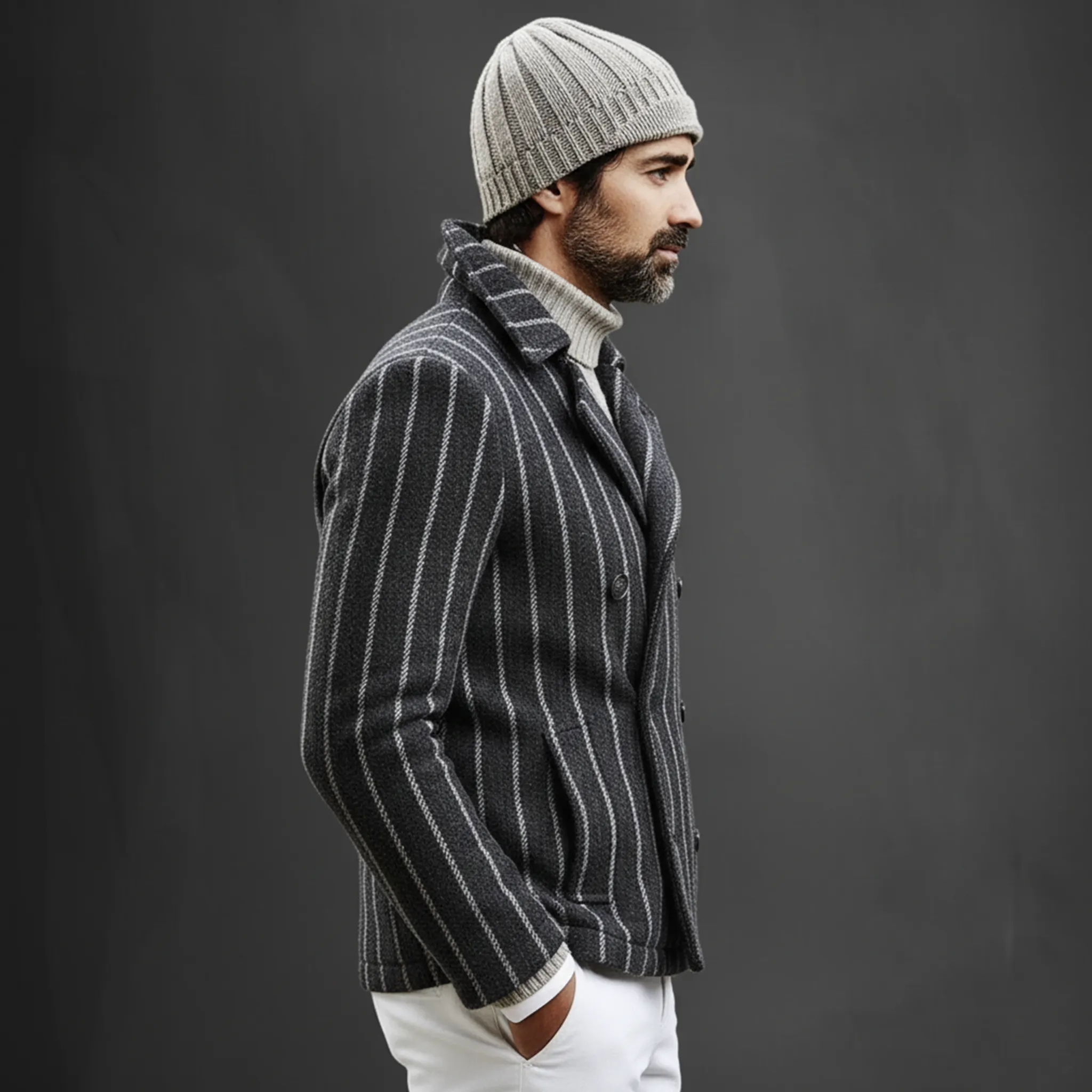 Men's Classic Retro Lapel Vertical Striped Fuax Wool Double-breasted Jacket MTA2419I0K sold by Manly product image thumbnail 4