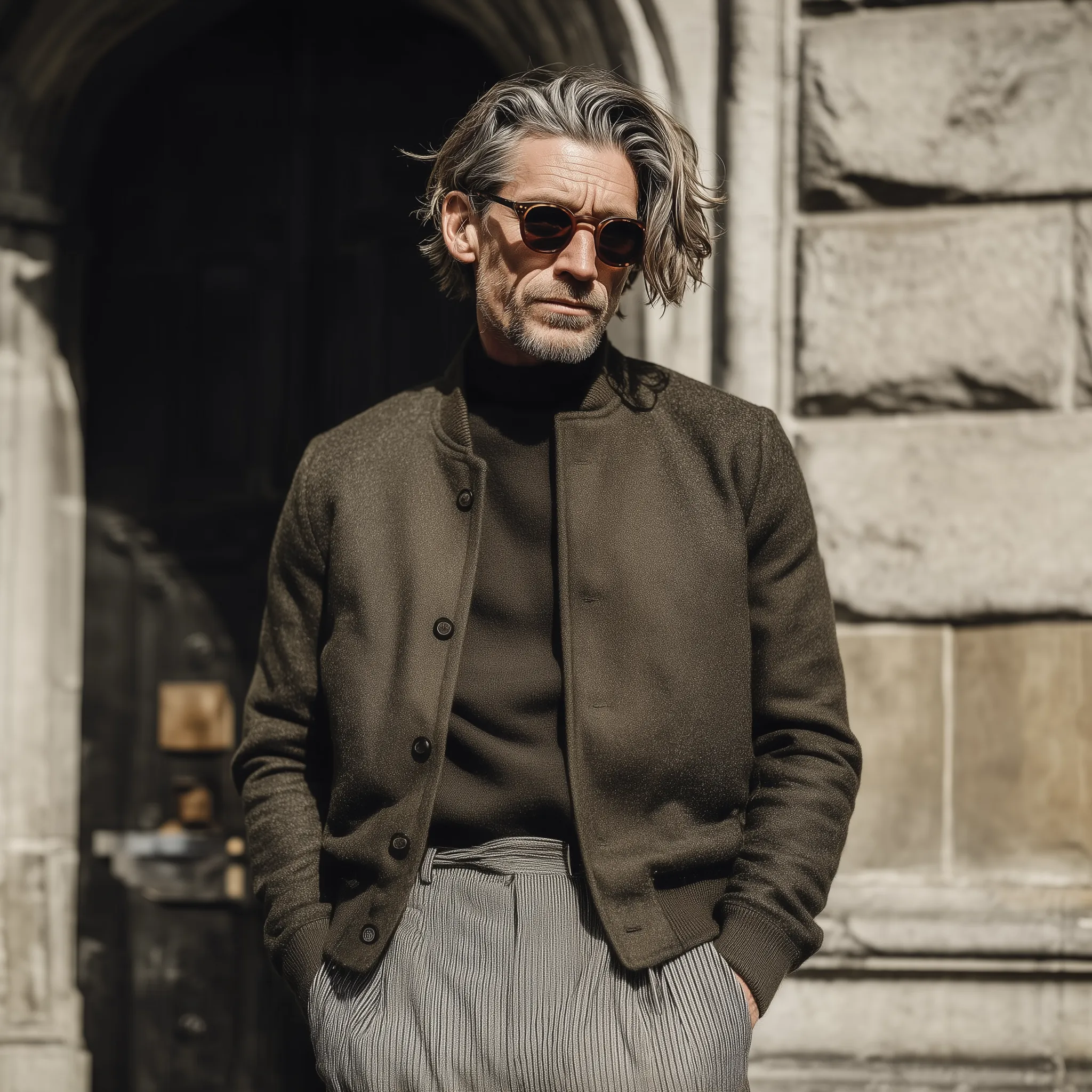 Men's Classic Casual Stand-up Collar Faux Woolen Flight Jacket MTA2406I3K sold by Manly product image thumbnail 3