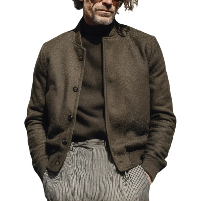 Men's Classic Casual Stand-up Collar Faux Woolen Flight Jacket MTA2406I3K sold by Manly