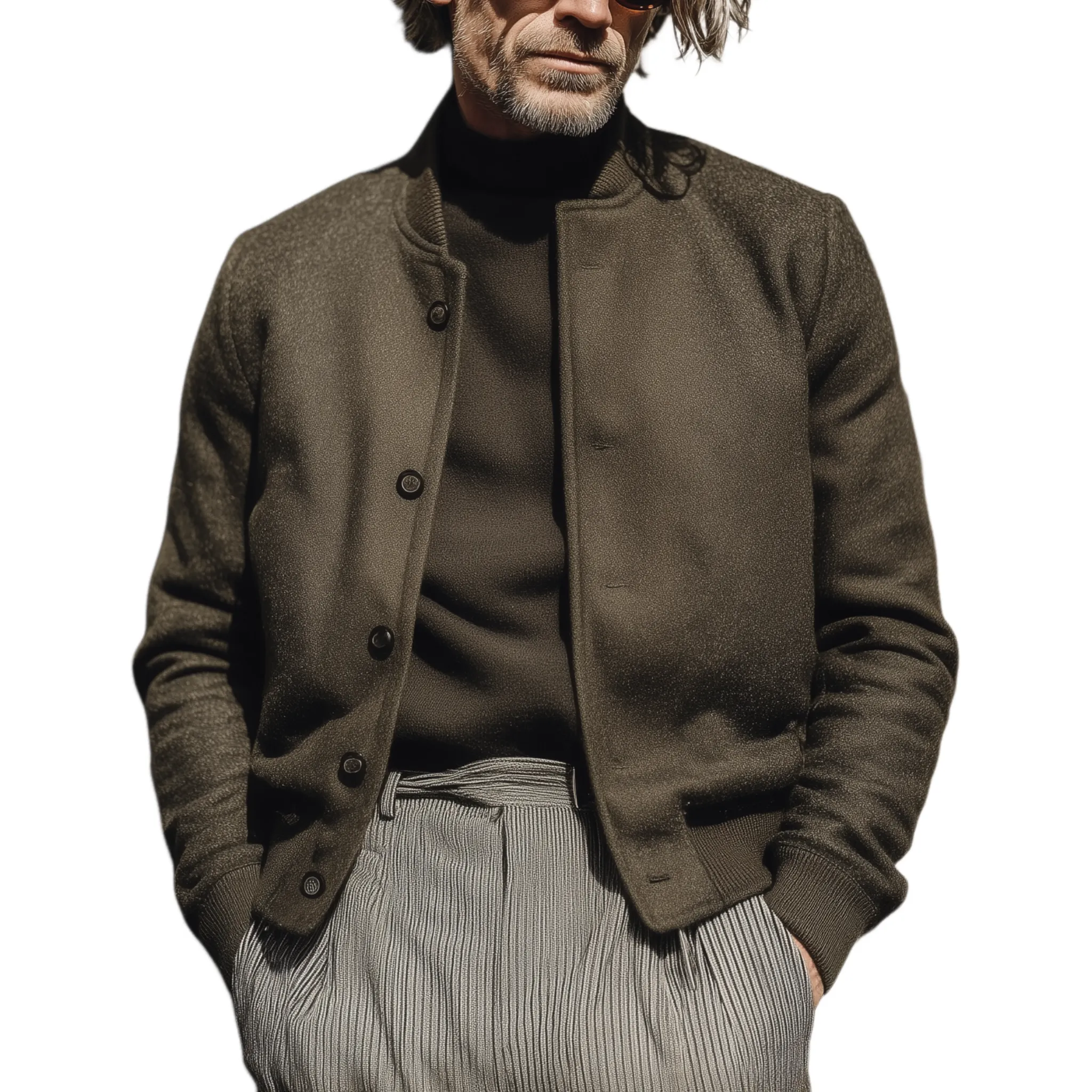 Men's Classic Casual Stand-up Collar Faux Woolen Flight Jacket MTA2406I3K sold by Manly