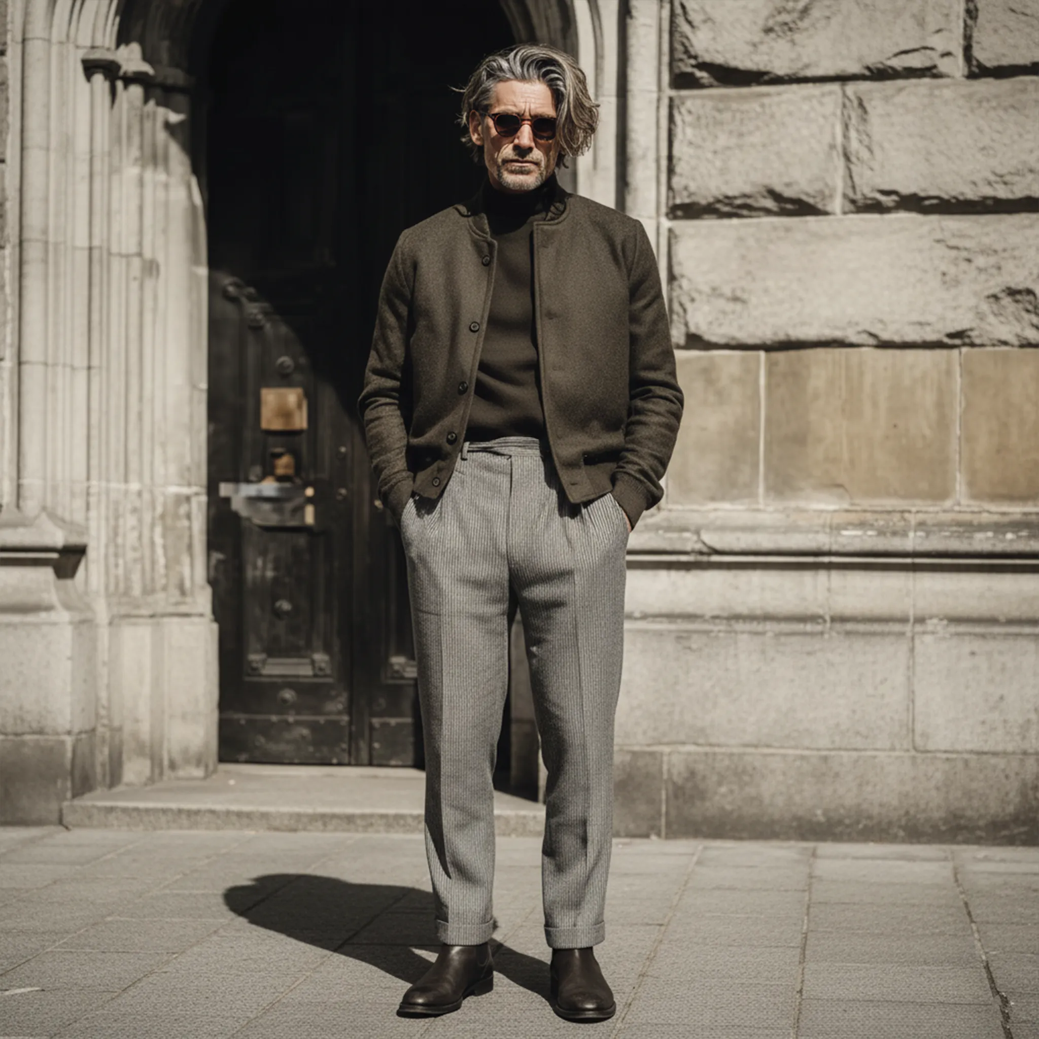 Men's Classic Casual Stand-up Collar Faux Woolen Flight Jacket MTA2406I3K sold by Manly product image thumbnail 4