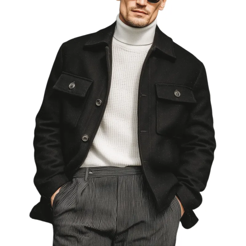 Men's Classic Casual Lapel Faux Woolen Jacket MTA2463I1K sold by Manly