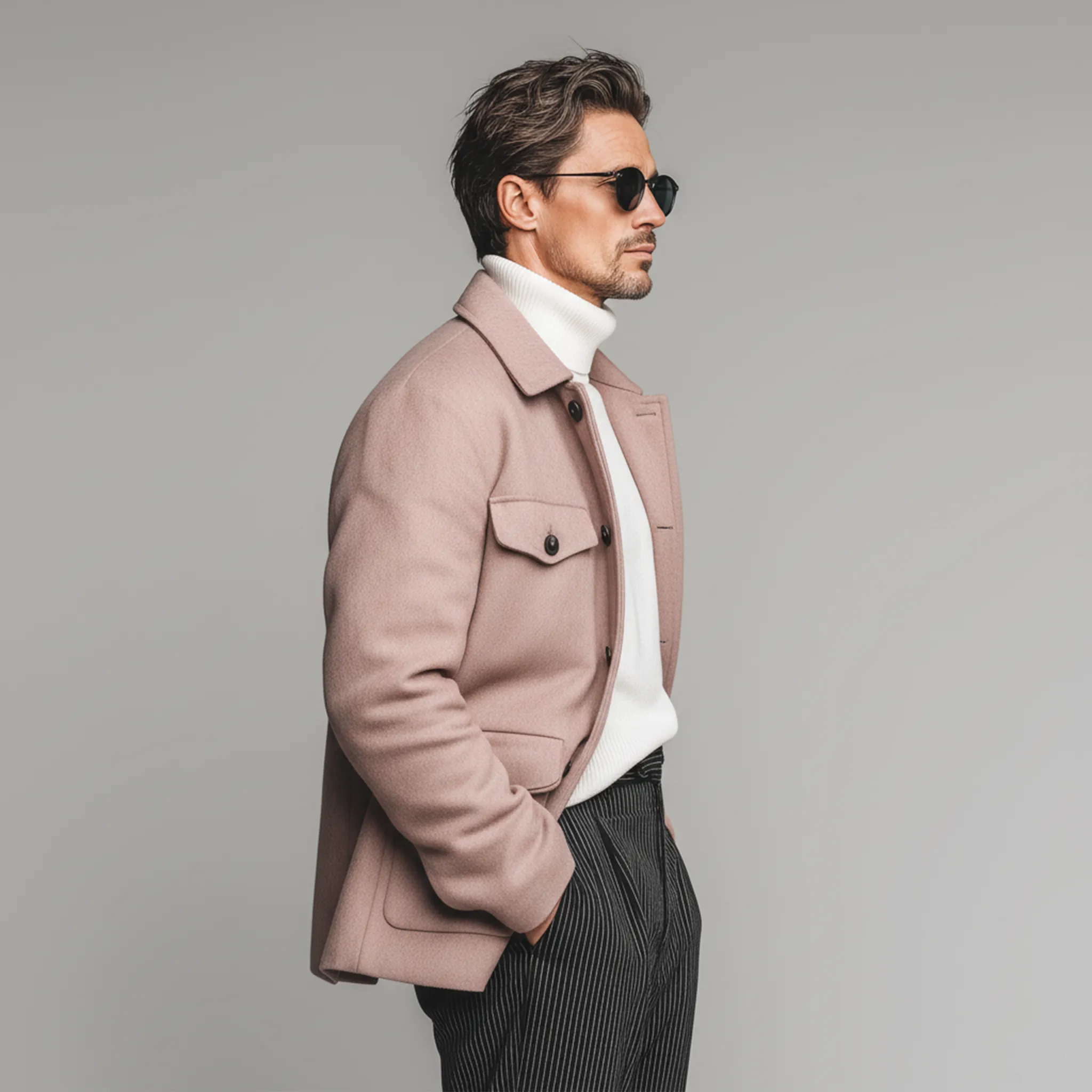 Men's Classic Casual Lapel Pink Faux Wool Jacket MTA2481I6K sold by Manly product image thumbnail 4