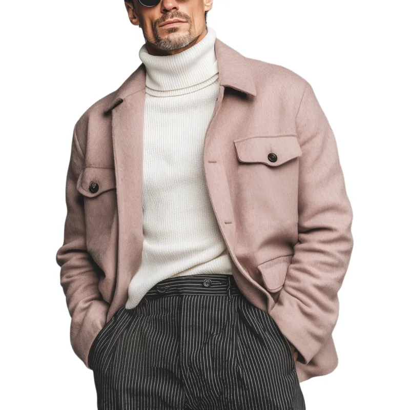 Men's Classic Casual Lapel Pink Faux Wool Jacket MTA2481I6K sold by Manly