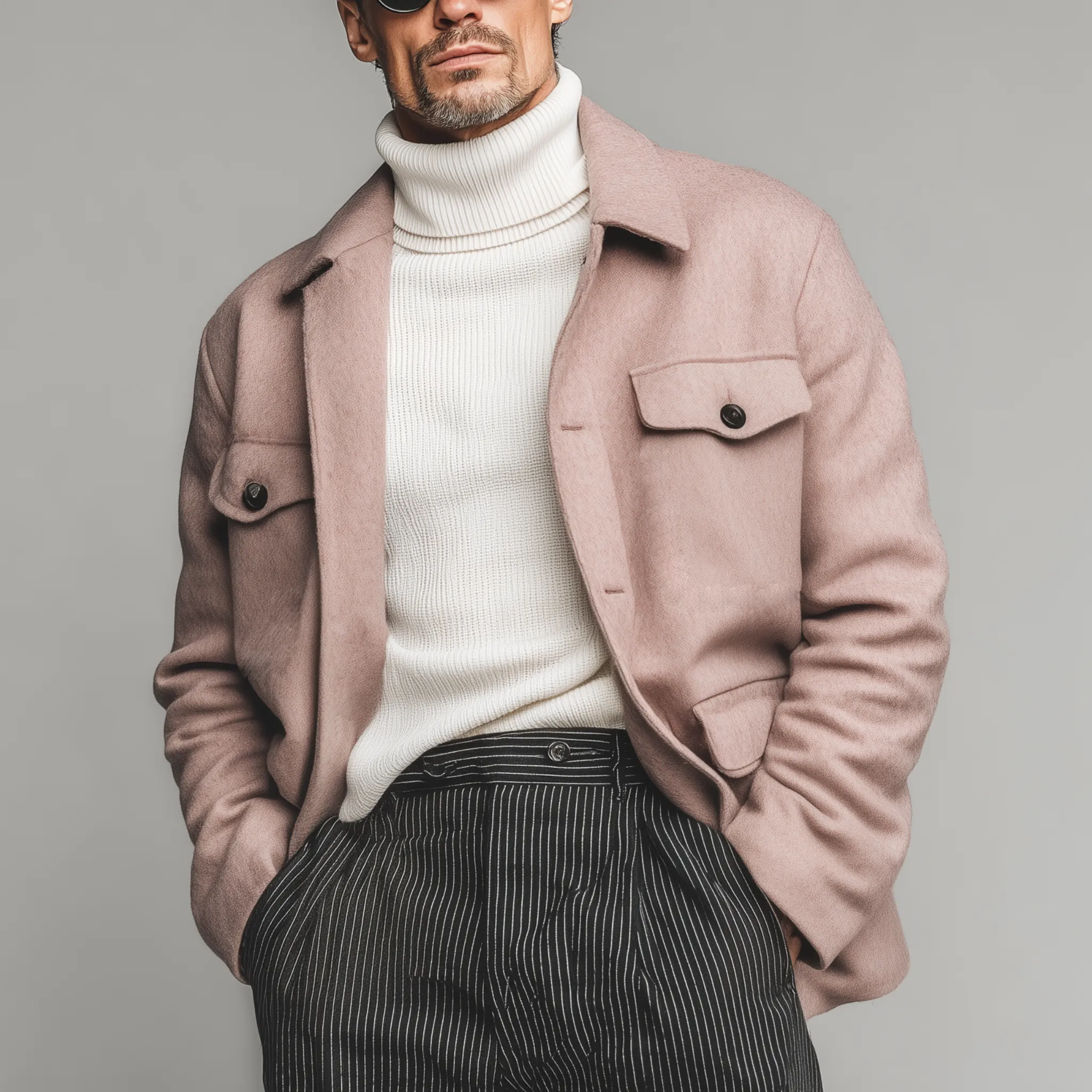 Men's Classic Casual Lapel Pink Faux Wool Jacket MTA2481I6K sold by Manly product image thumbnail 2
