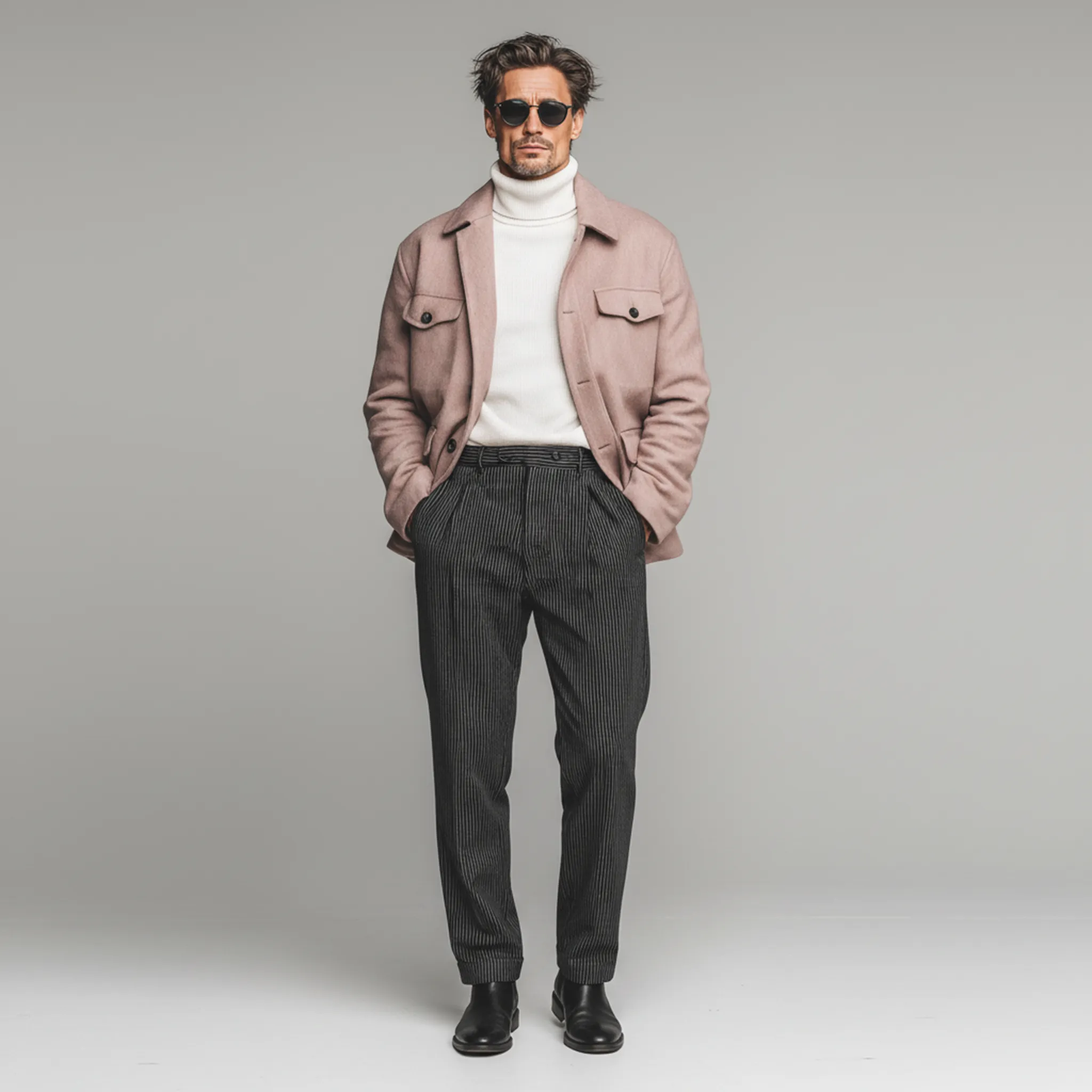 Men's Classic Casual Lapel Pink Faux Wool Jacket MTA2481I6K sold by Manly product image thumbnail 5