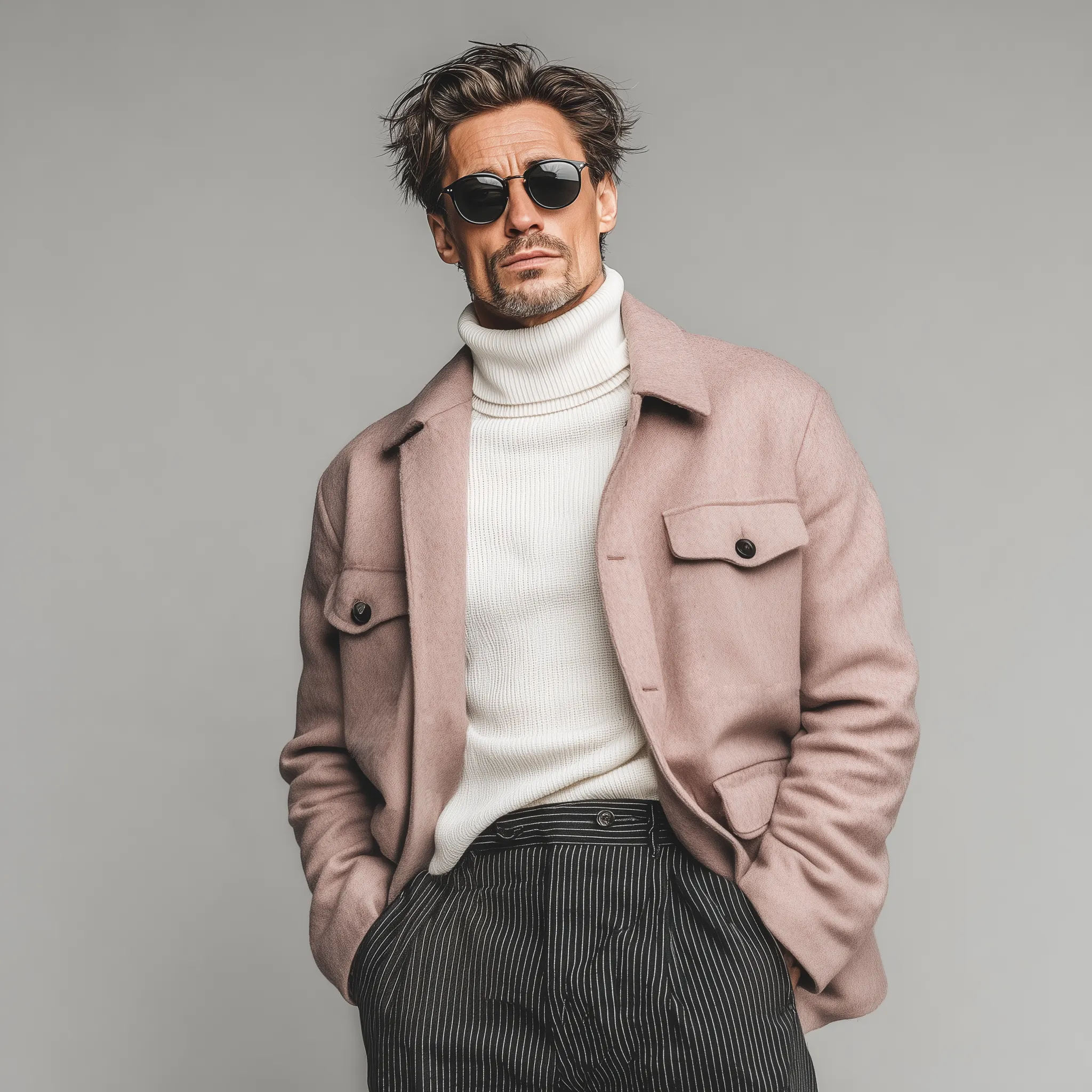 Men's Classic Casual Lapel Pink Faux Wool Jacket MTA2481I6K sold by Manly product image thumbnail 3