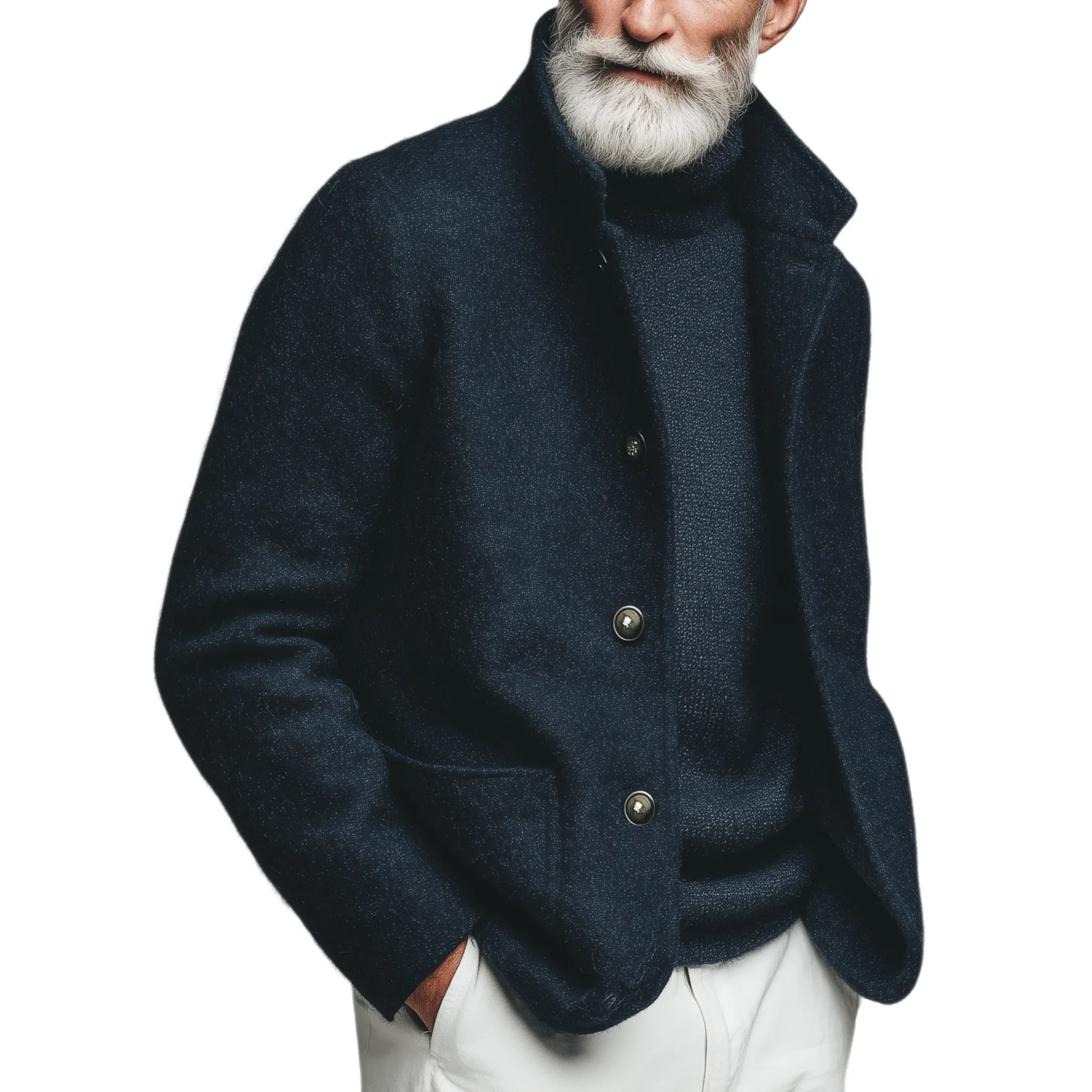 Men's Classic Retro Stand Collar Faux Woolen Placket Button Jacket MTA2443I6K sold by Manly