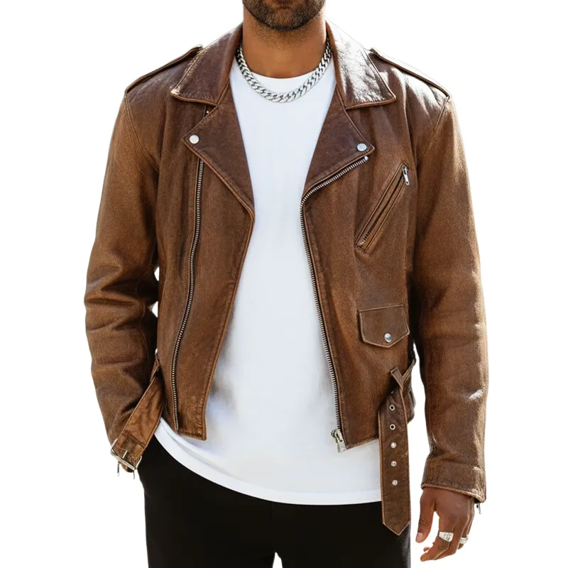 Men's Vintage Motorcycle PU Leather Zip-up Jacket MTA2378I2U sold by Manly