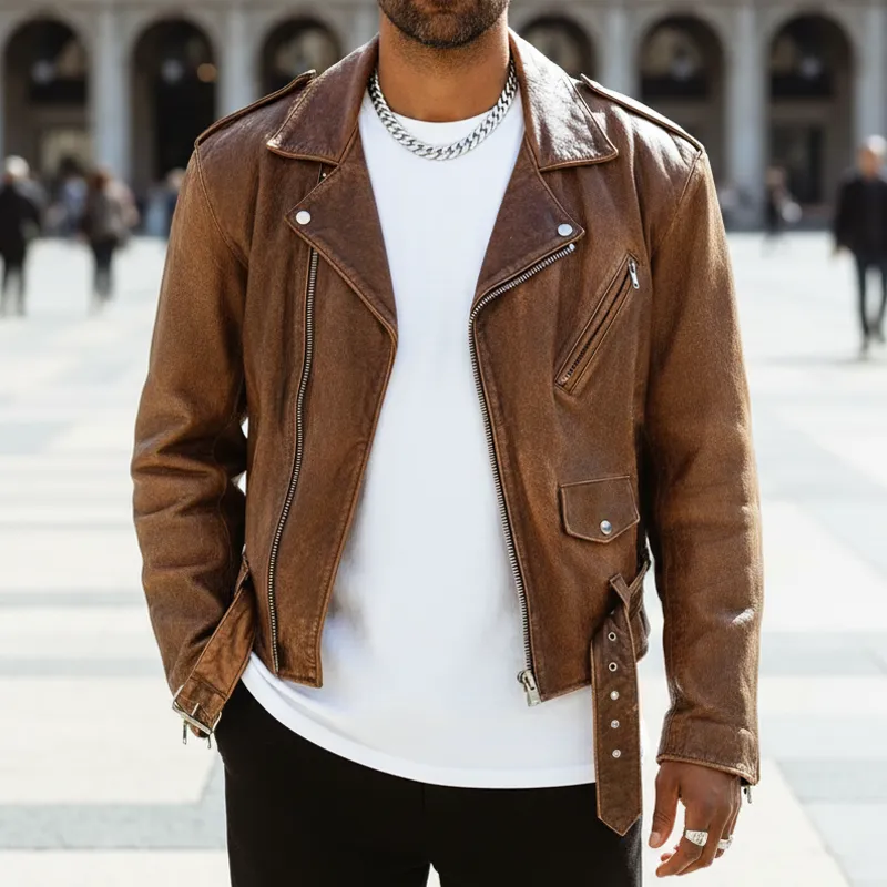 Men's Vintage Motorcycle PU Leather Zip-up Jacket MTA2378I2U sold by Manly product image thumbnail 2