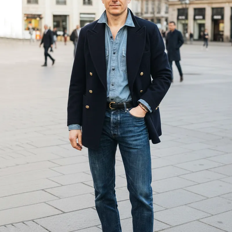 Men's Classic Navy Blue Double-breasted Short Coat MTA2481I2U sold by Manly product image thumbnail 2