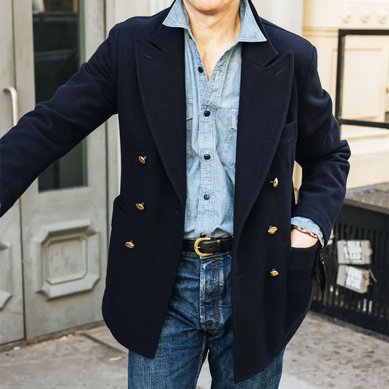 Men's Classic Navy Blue Double-breasted Short Coat MTA2481I2U sold by Manly product image thumbnail 4