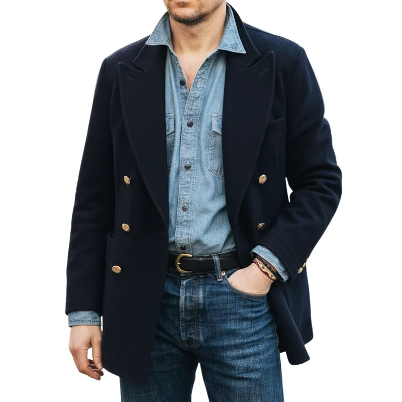 Men's Classic Navy Blue Double-breasted Short Coat MTA2481I2U sold by Manly