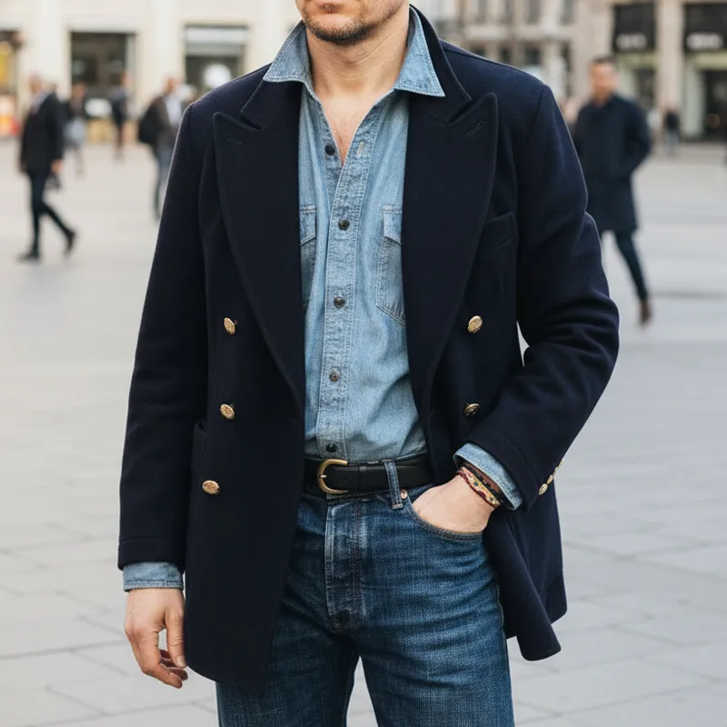 Men's Classic Navy Blue Double-breasted Short Coat MTA2481I2U sold by Manly product image thumbnail 3