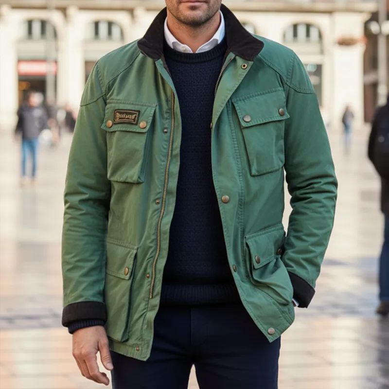 Men's Classic Green Cotton Stand Collar Jacket MTA2435I3U sold by Manly product image thumbnail 2