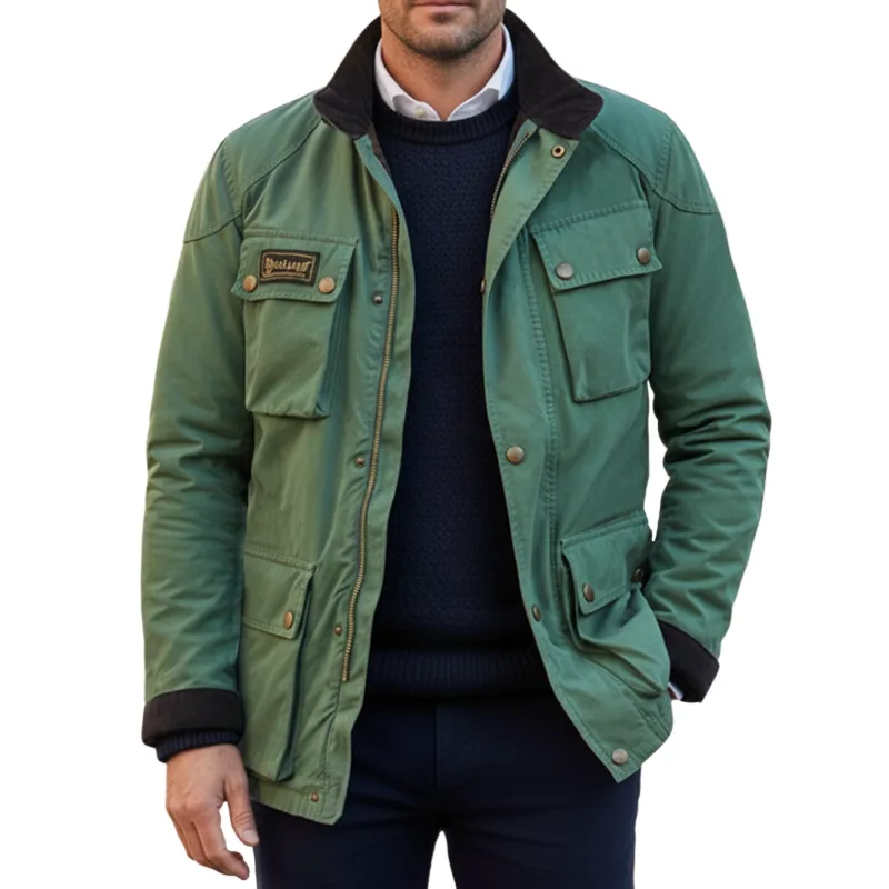 Men's Classic  Green Cotton Stand Collar Jacket MTA2435I3U sold by Manly