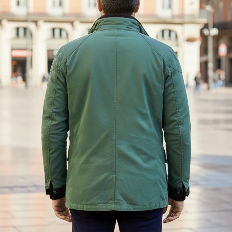 Men's Classic Green Cotton Stand Collar Jacket MTA2435I3U sold by Manly product image thumbnail 3