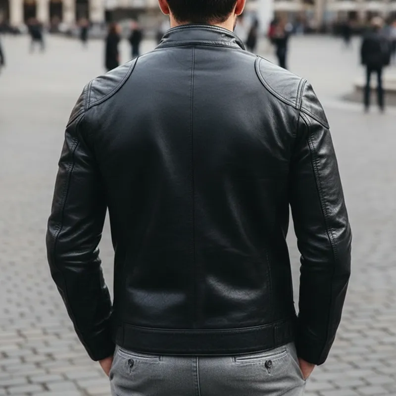 Men's Classic Stand Collar PU Leather Motorcycle Jacket MTA2446I6U sold by Manly product image thumbnail 3