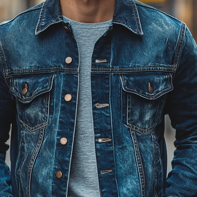 Men's Vintage Washed Lapel Western Style Denim Jacket MTA2353I2X sold by Manly product image thumbnail 3