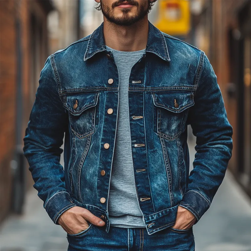 Men's Vintage Washed Lapel Western Style Denim Jacket MTA2353I2X sold by Manly product image thumbnail 2
