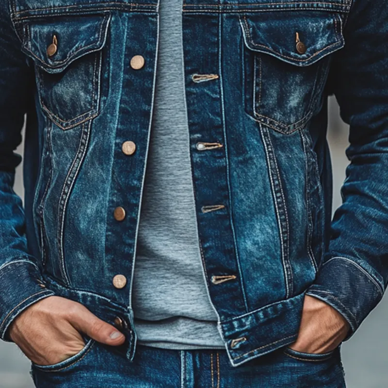 Men's Vintage Washed Lapel Western Style Denim Jacket MTA2353I2X sold by Manly product image thumbnail 4