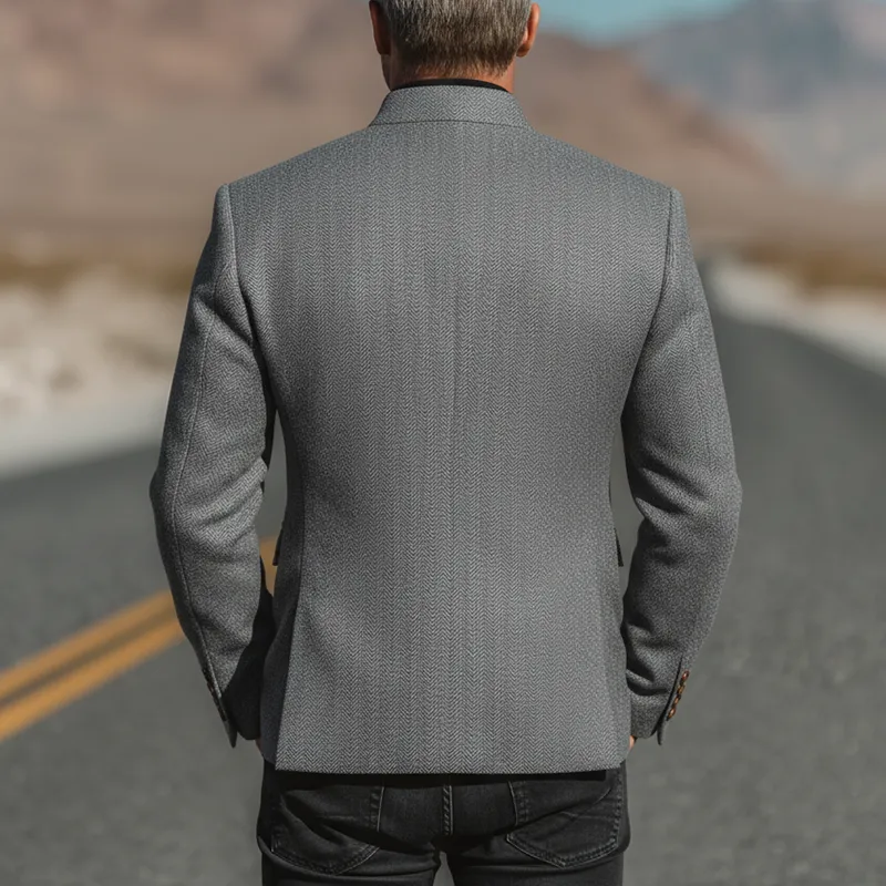 Men's Winter Fashionable Herringbone Faux Wool Stand Collar Jacket MTA2471I5P sold by Manly product image thumbnail 3