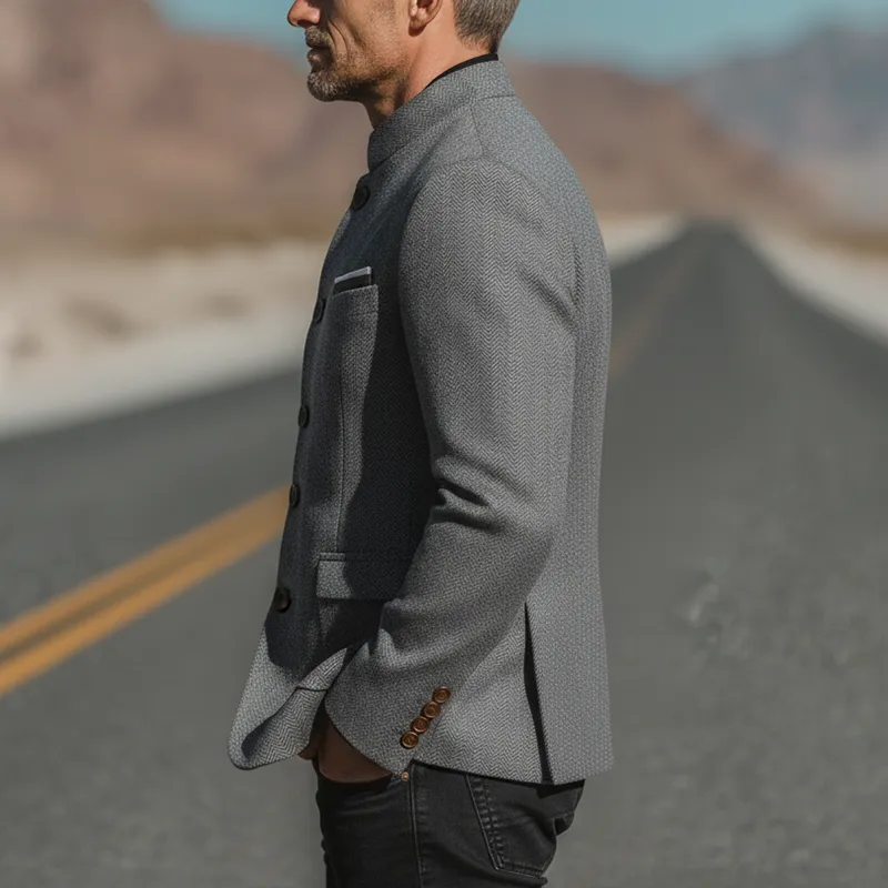 Men's Winter Fashionable Herringbone Faux Wool Stand Collar Jacket MTA2471I5P sold by Manly product image thumbnail 4