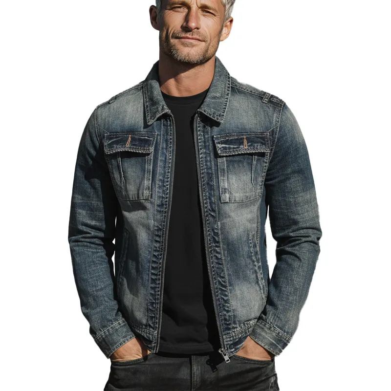 Men's Autumn And Winter Retro Washed Casual Denim Jacket MTA2309I8P sold by Manly