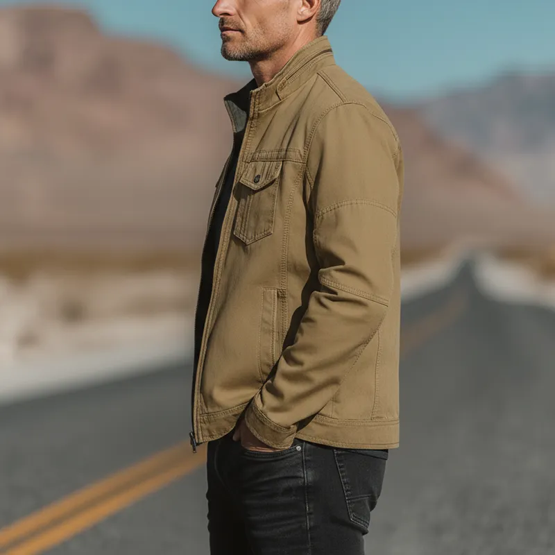 Men's Autumn And Winter Vintage Washed Cotton Multi-pocket Stand Collar Jacket MTA2373I4P sold by Manly product image thumbnail 4