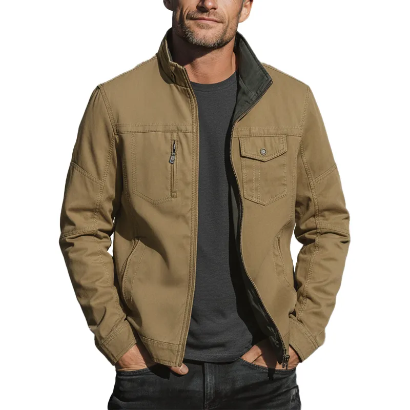 Men's Autumn And Winter Vintage Washed Cotton Multi-pocket Stand Collar Jacket MTA2373I4P sold by Manly
