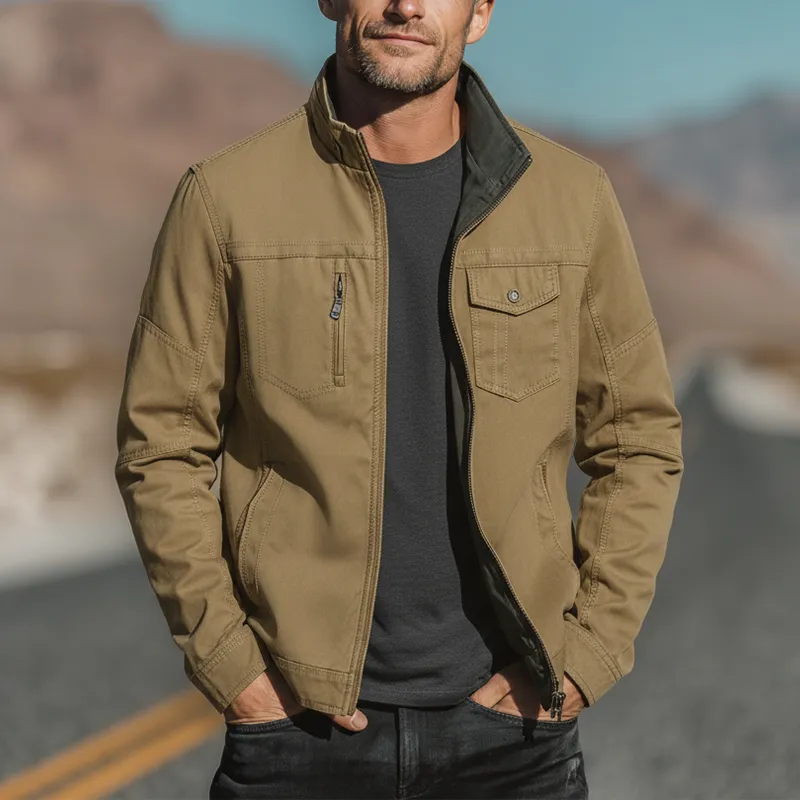 Men's Autumn And Winter Vintage Washed Cotton Multi-pocket Stand Collar Jacket MTA2373I4P sold by Manly product image thumbnail 2