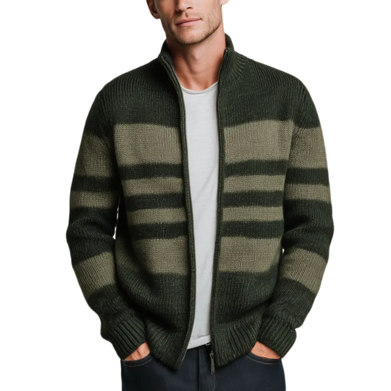 Men's Classic Retro Striped Stand Collar Zipper Knitted Cardigan MTA2351I2K sold by Manly