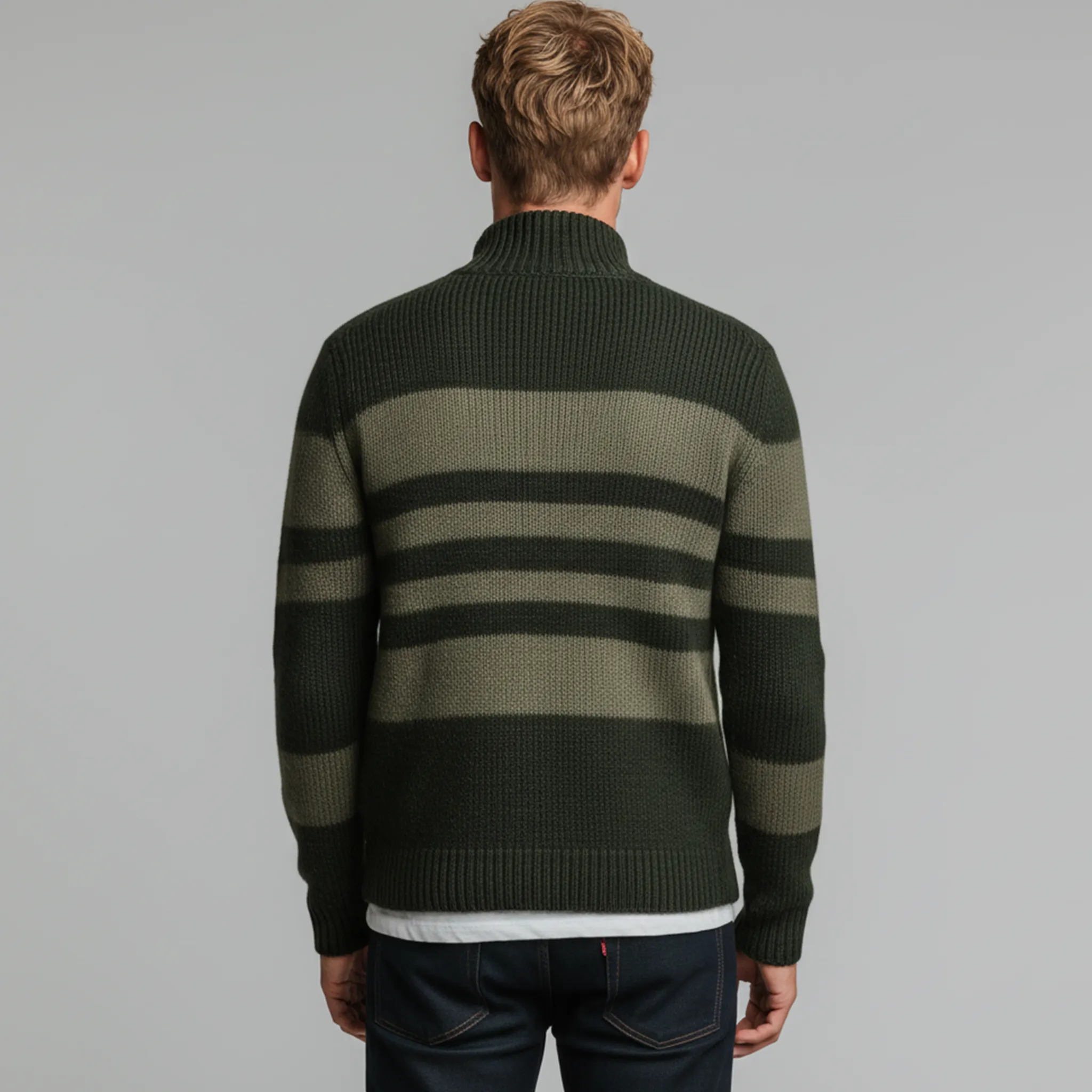 Men's Classic Retro Striped Stand Collar Zipper Knitted Cardigan MTA2351I2K sold by Manly product image thumbnail 4