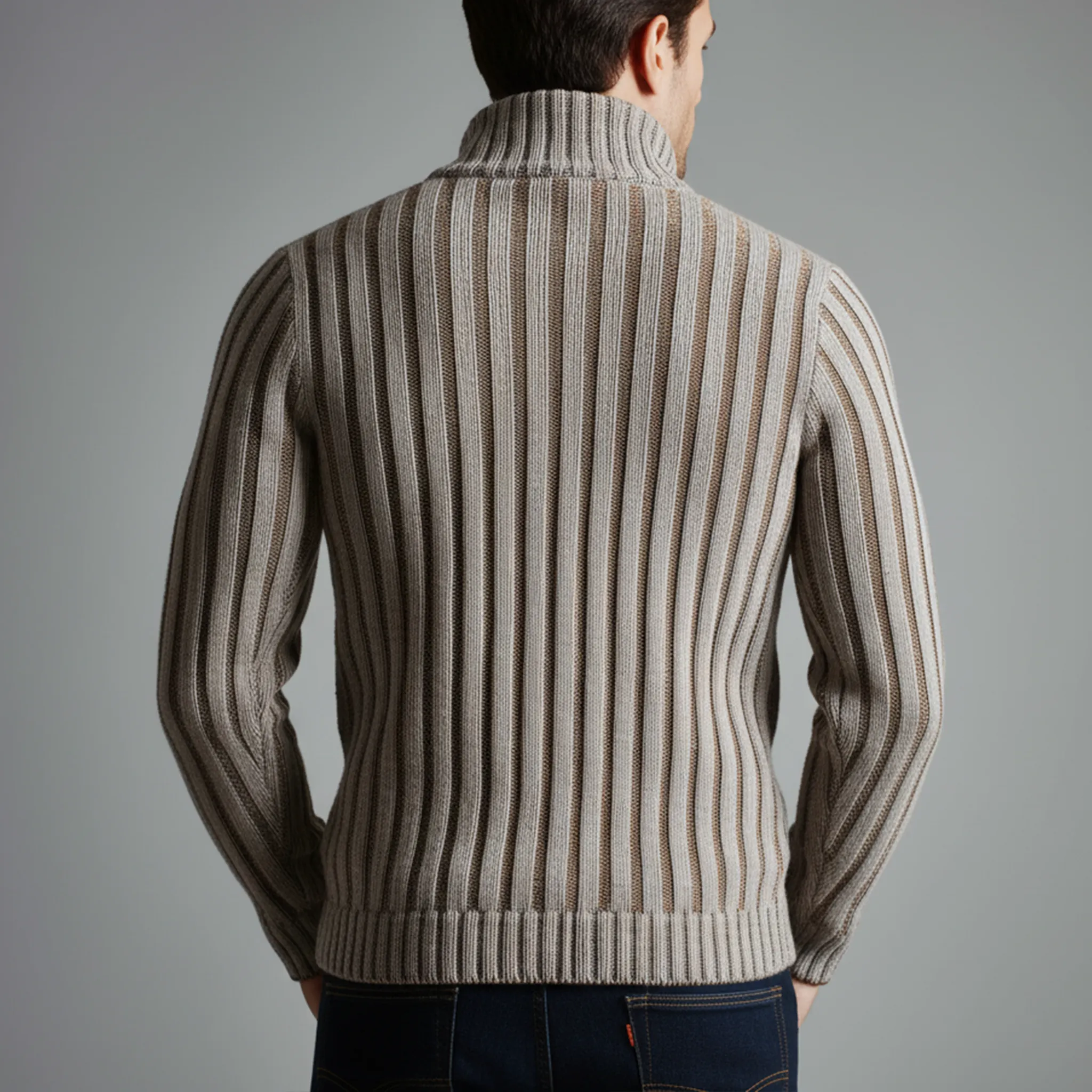 Men's Classic Retro Striped Jacquard Stand Collar Knitted Cardigan MTA2377I4K sold by Manly product image thumbnail 4