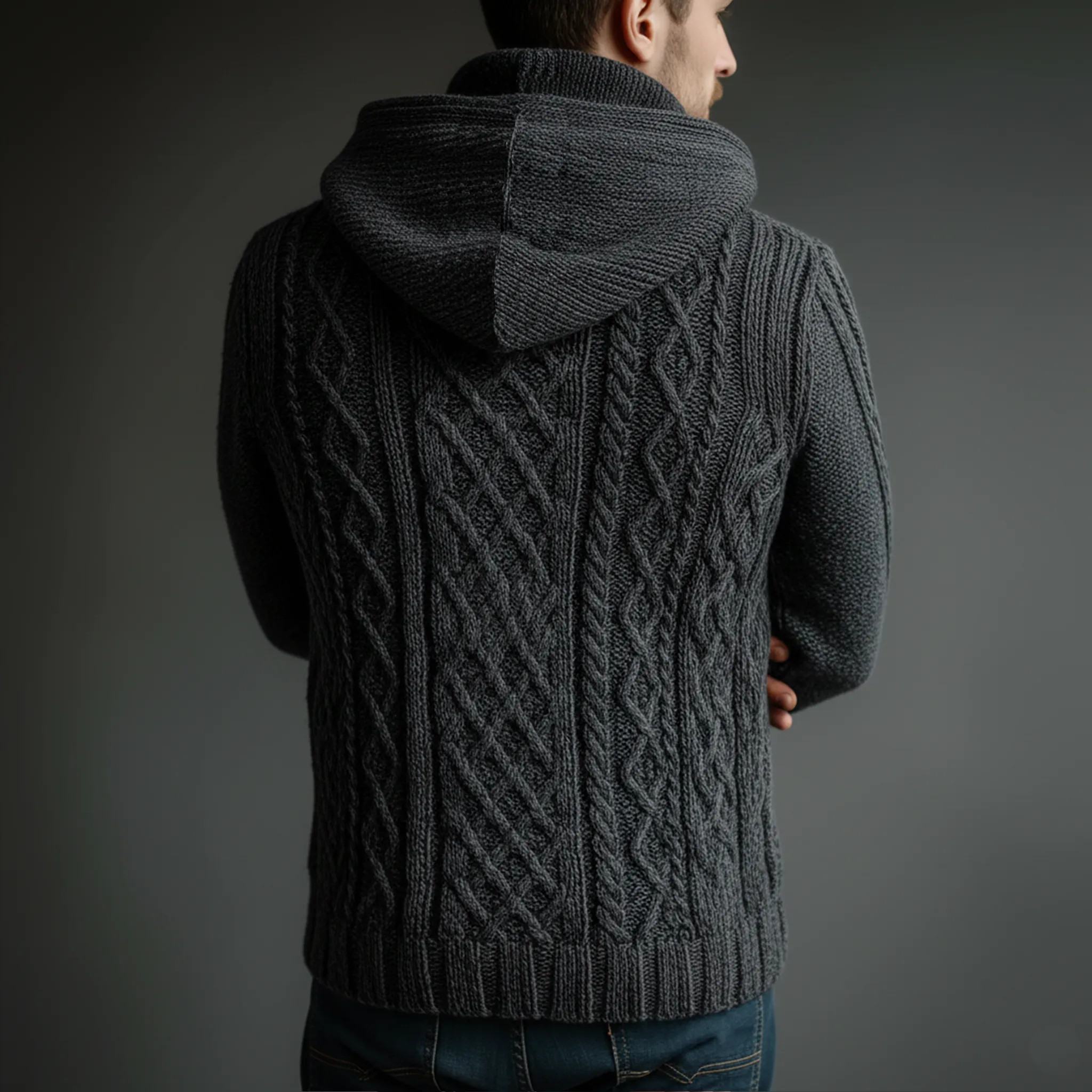 Men's Classic Vintage Jacquard Hooded Knit Cardigan MTA2321I9K sold by Manly product image thumbnail 3