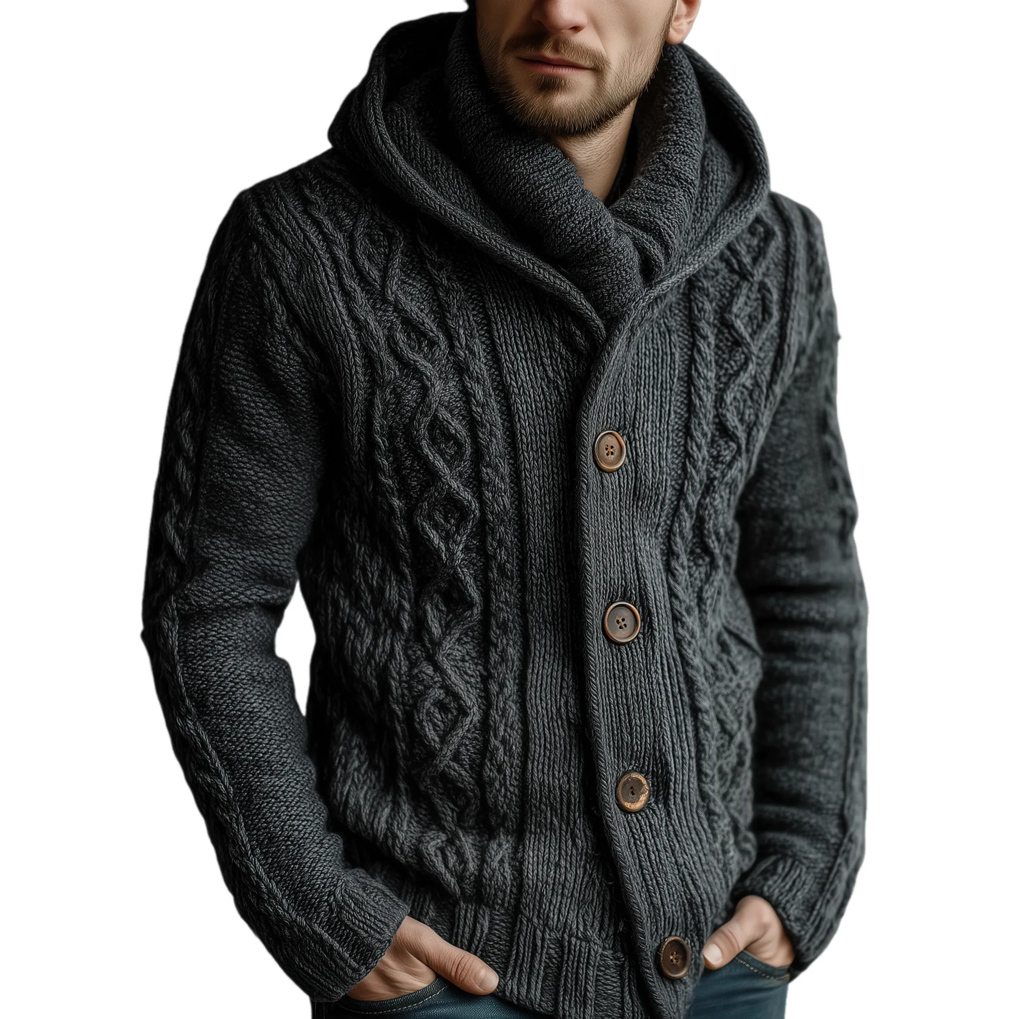 Men's Classic Vintage Jacquard Hooded Knit Cardigan MTA2321I9K sold by Manly