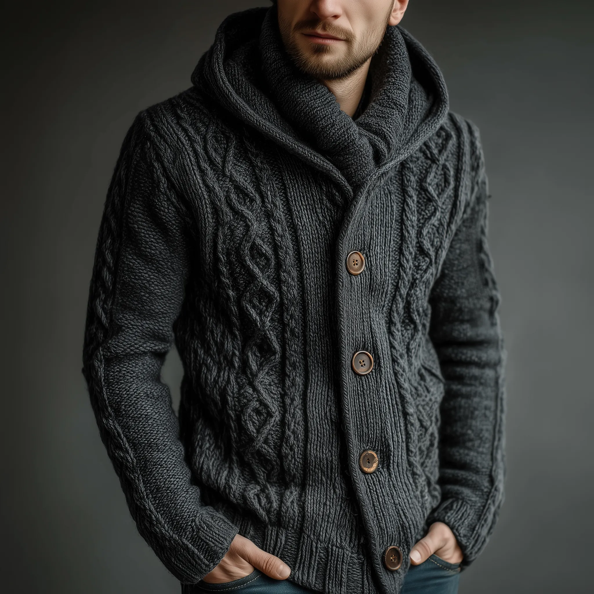 Men's Classic Vintage Jacquard Hooded Knit Cardigan MTA2321I9K sold by Manly product image thumbnail 2