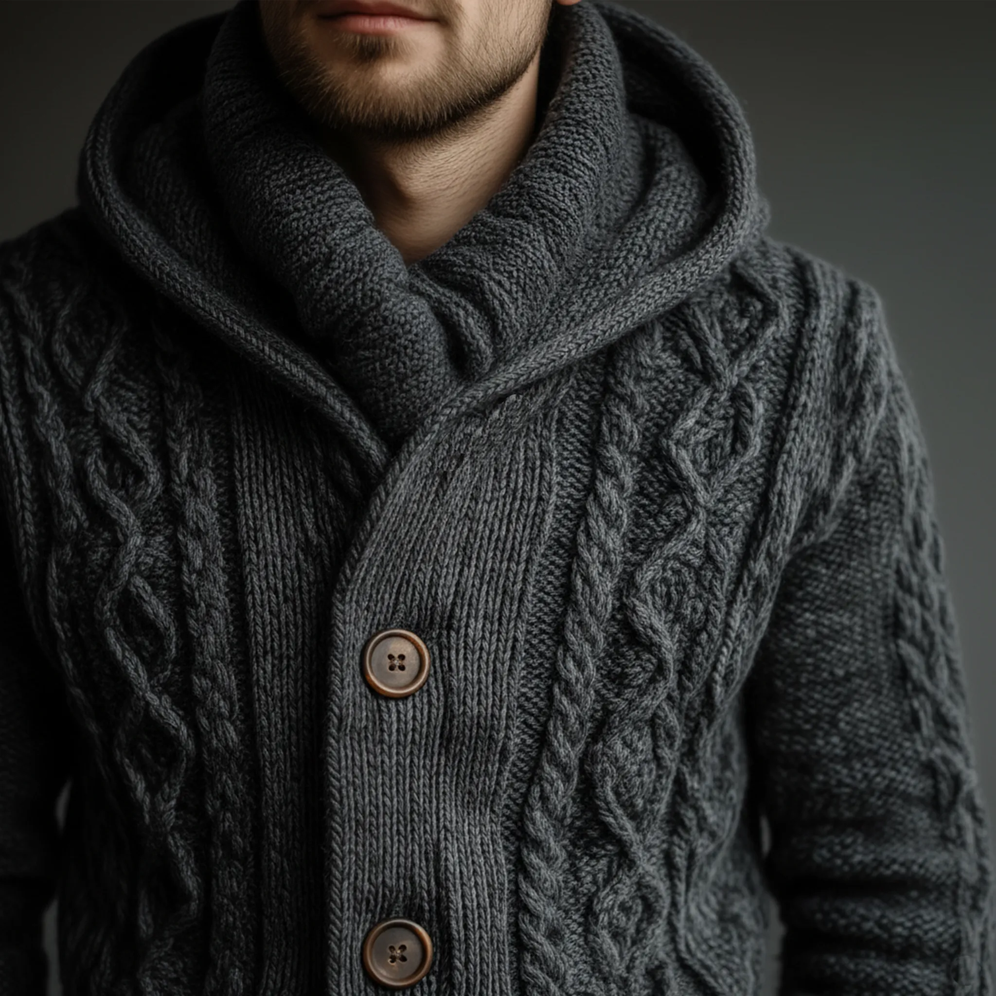 Men's Classic Vintage Jacquard Hooded Knit Cardigan MTA2321I9K sold by Manly product image thumbnail 4