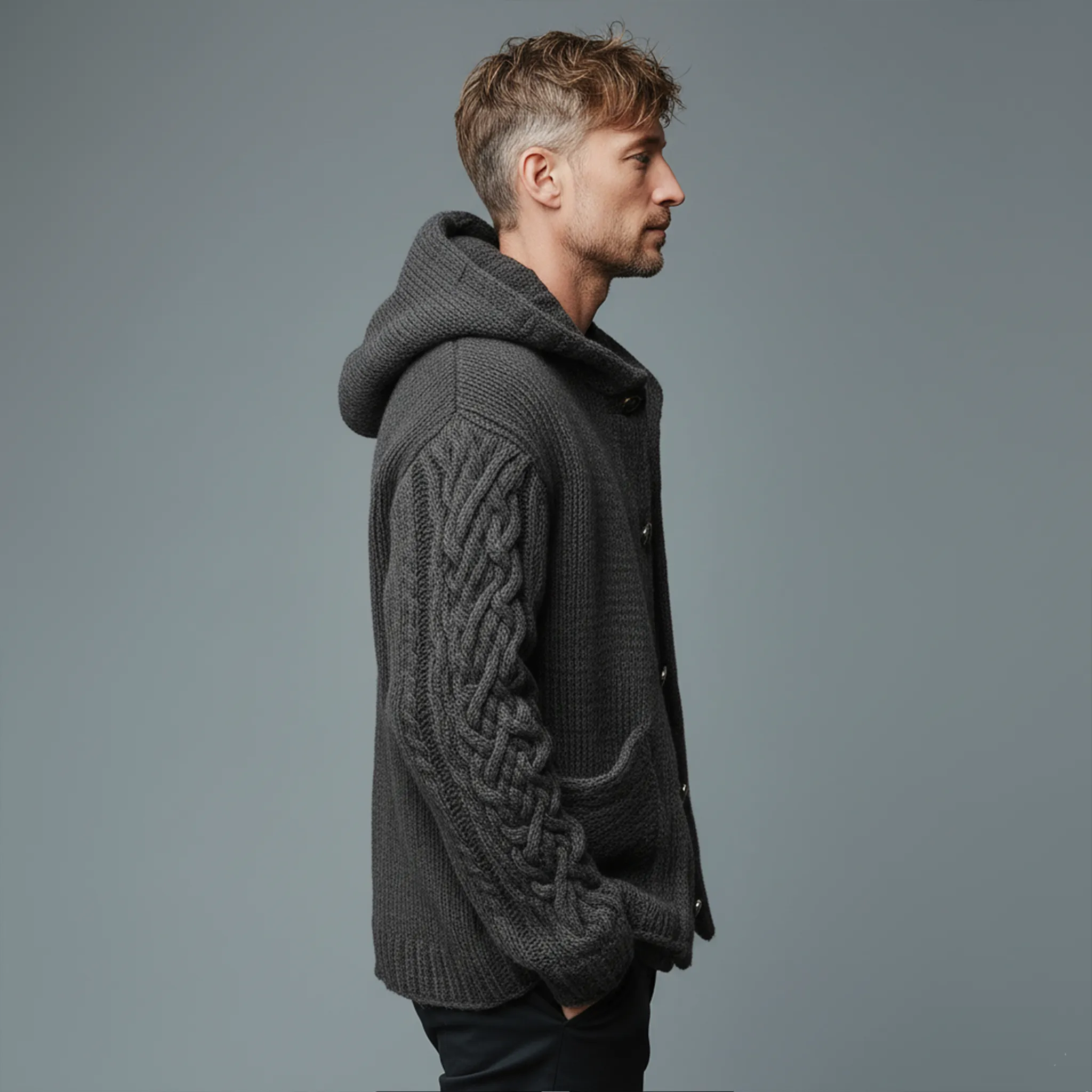 Men's Classic Casual Hooded Pocket Jacquard Knit Cardigan MTA2370I1K sold by Manly product image thumbnail 4