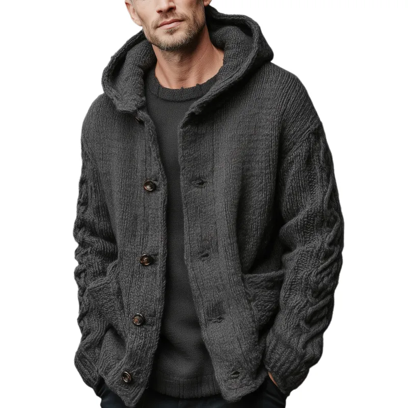 Men's Classic Casual Hooded Pocket Jacquard Knit Cardigan MTA2370I1K sold by Manly