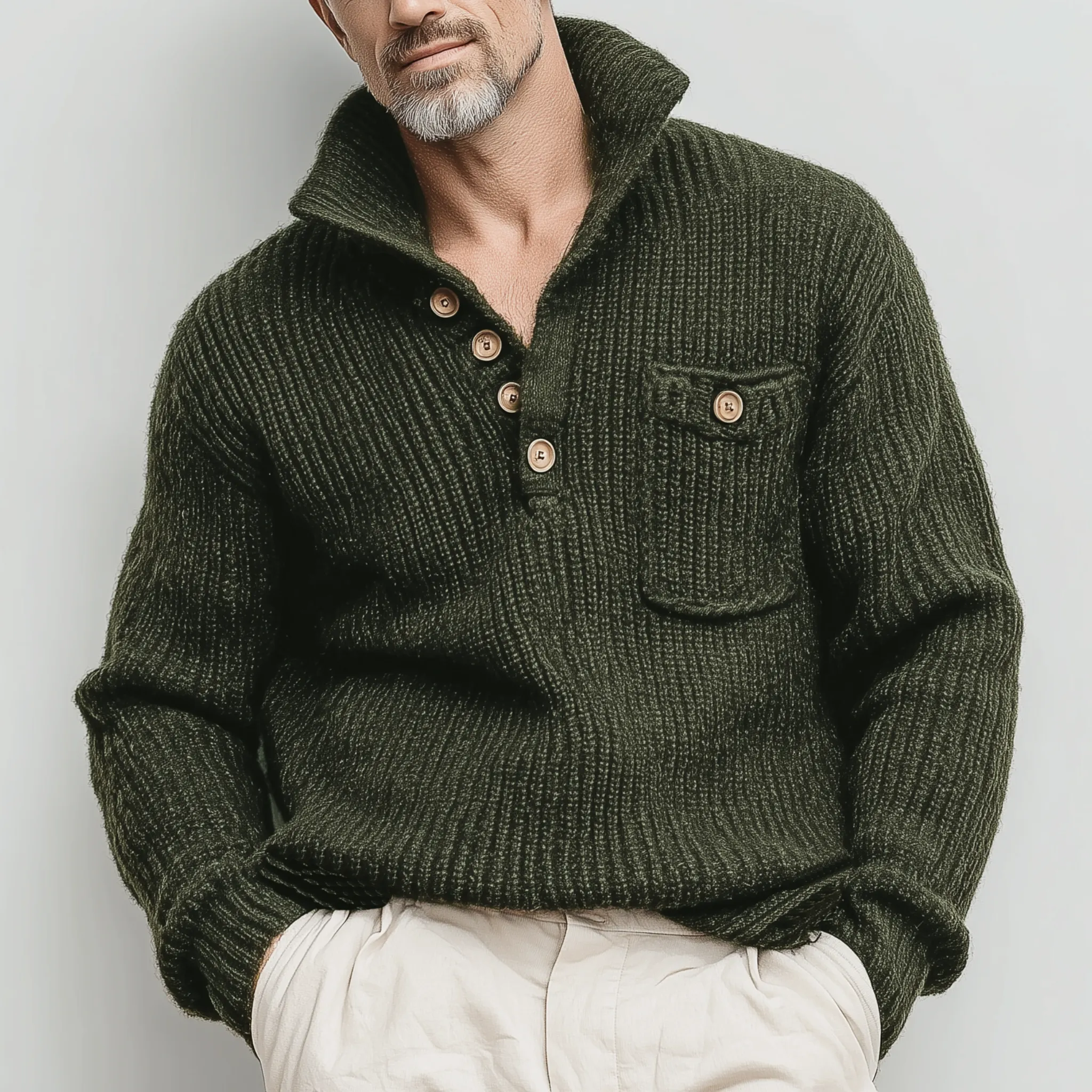 Men's Classic Casual Stand Collar Button Loose Sweater MTA2688I3K sold by Manly product image thumbnail 2