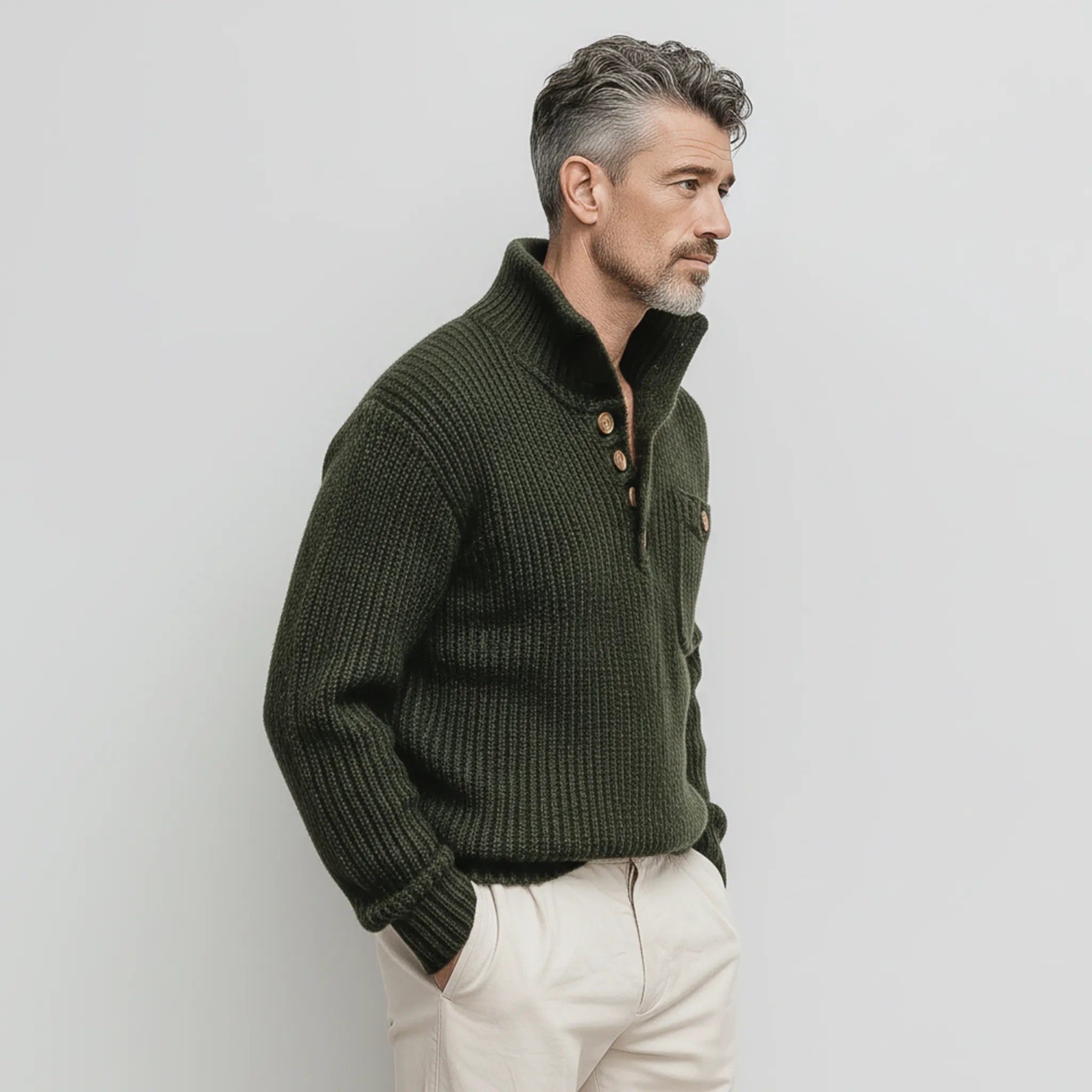 Men's Classic Casual Stand Collar Button Loose Sweater MTA2688I3K sold by Manly product image thumbnail 4