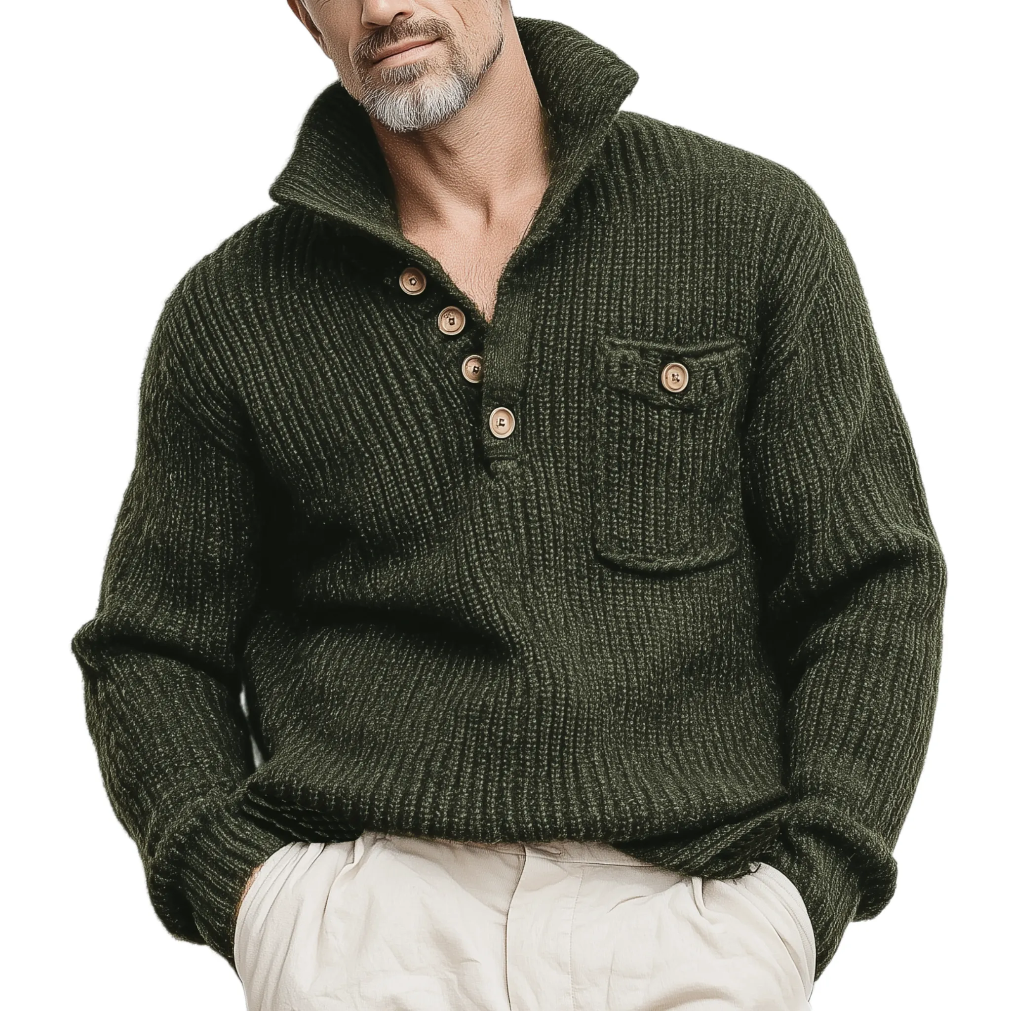 Men's Classic Casual Stand Collar Button Loose Sweater MTA2688I3K sold by Manly