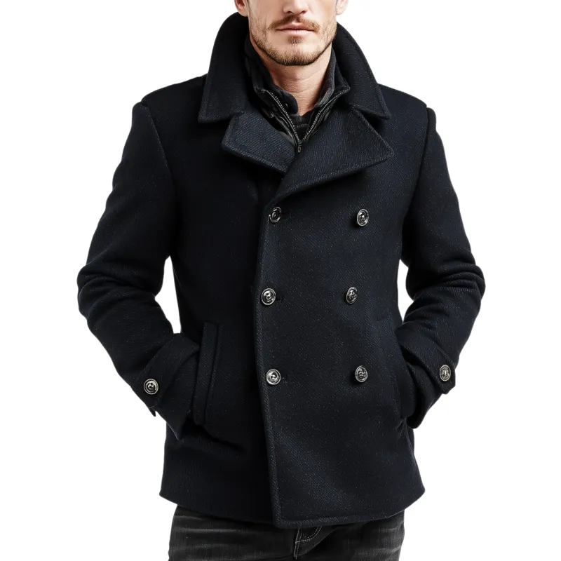 Men's Classic Retro Lapel Double-breasted Faux Wool Short Coat MTA2689I2K sold by Manly
