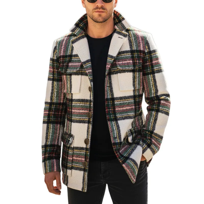 Men's Classic Vintage Plaid Single-breasted Short Coat MTA2620I9U sold by Manly