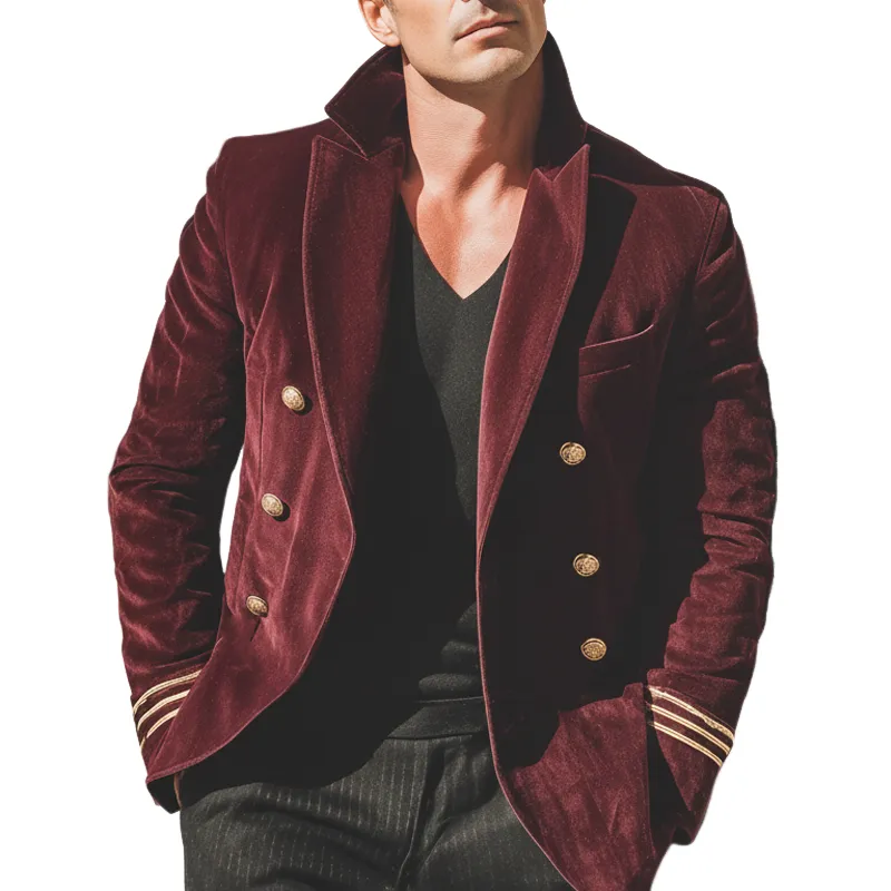 Men's Classic Burgundy Velvet Double-Breasted Notch Lapel Jacket MTA2632I7U sold by Manly