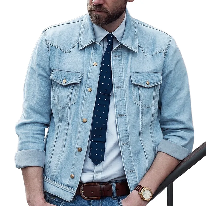 Men's Classic Vintage Light Blue Denim Jacket MTA2669I7U sold by Manly