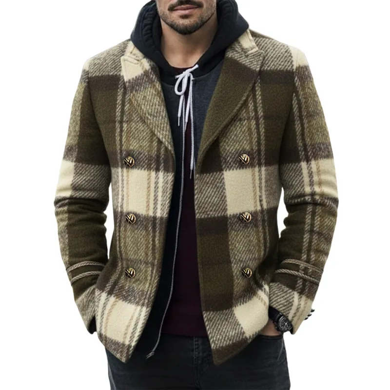 Men's Classic Plaid Double Breasted Notch Lapel Jacket MTA2568I2U sold by Manly