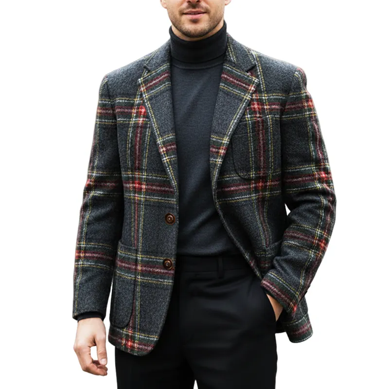 Men's Classic Slim Fit Plaid Double Button Double Vent Blazer MTA2674I0U sold by Manly