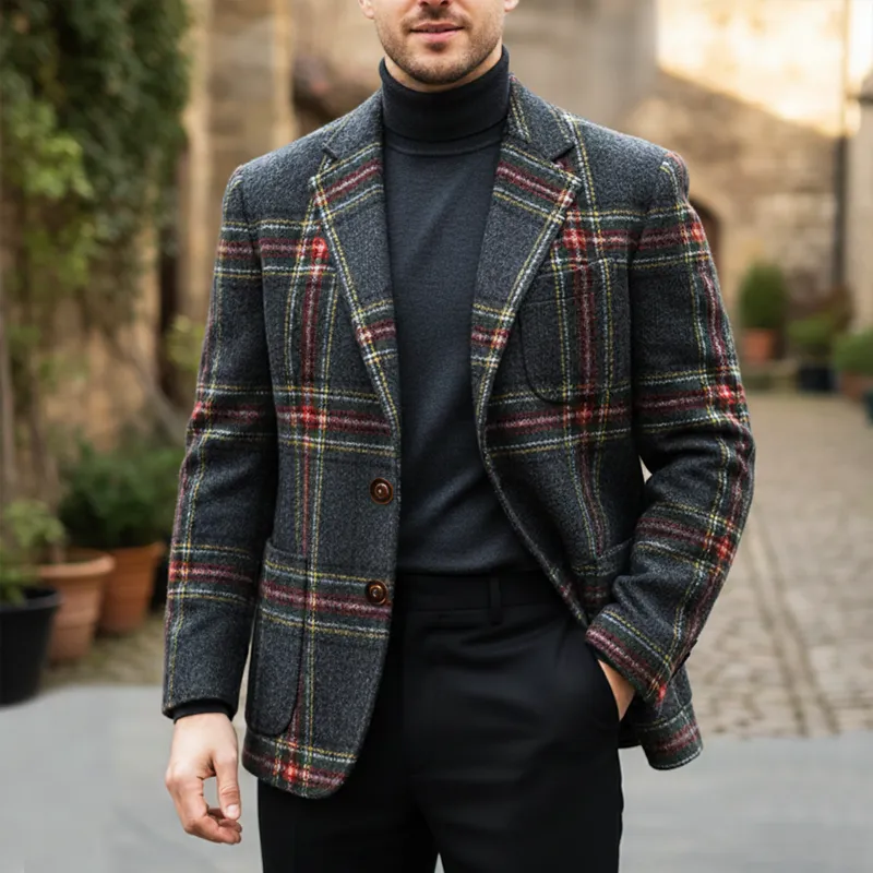 Men's Classic Slim Fit Plaid Double Button Double Vent Blazer MTA2674I0U sold by Manly product image thumbnail 2